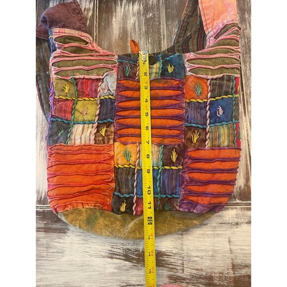 Boho Crossbody Patch Work Sack Bag Hippie Vibe Made in Nepal Zipper Pull Missing - Picture 6 of 6